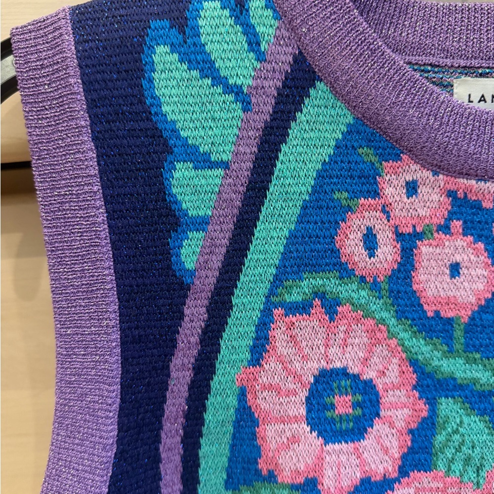 Lanhtropy Multicolor Floral Knit Sleeveless Sweater Vest Size S/M. - Picture 2 of 12